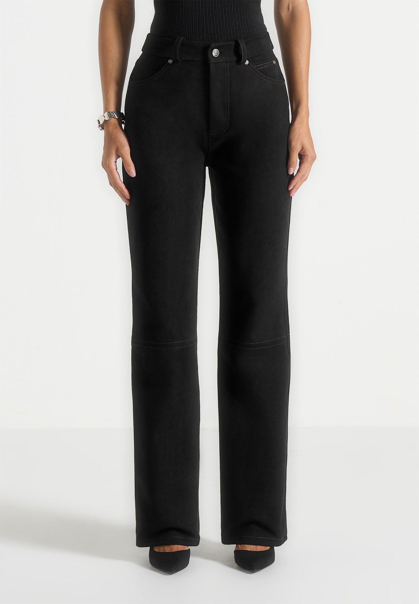 Kalie - Suede Boyfriend Jeans - Black Female Product Image