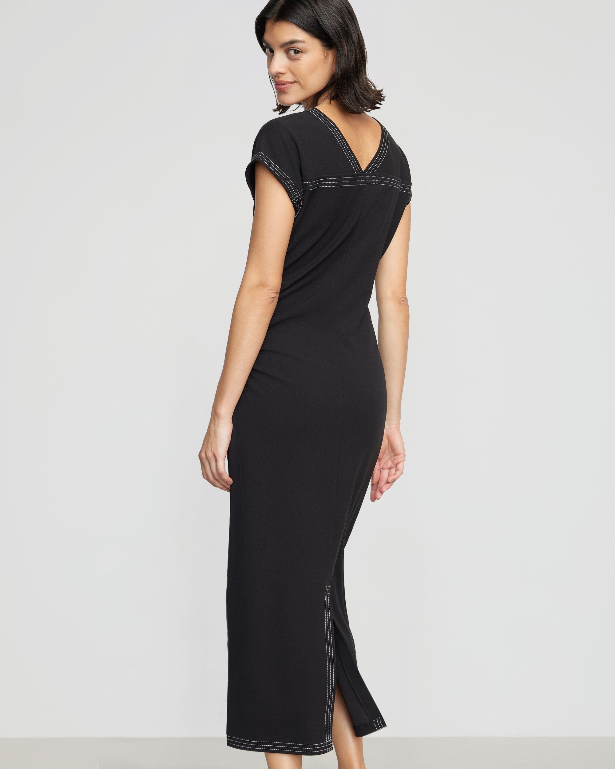 Vela Contrast-Stitch Ruched-Waist Dress (Petite) Product Image