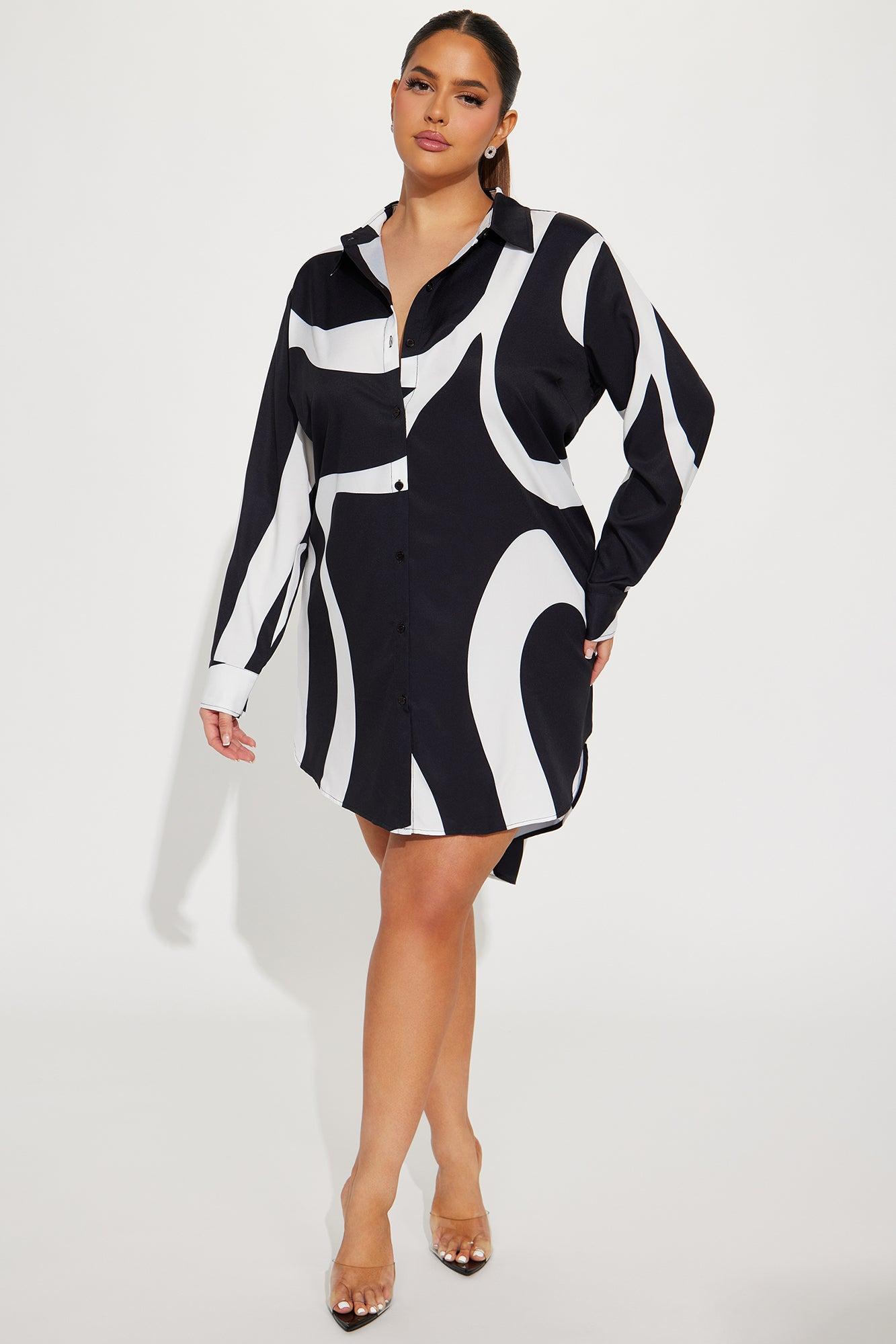 Jayde Button Up Mini Dress - Black/White Product Image