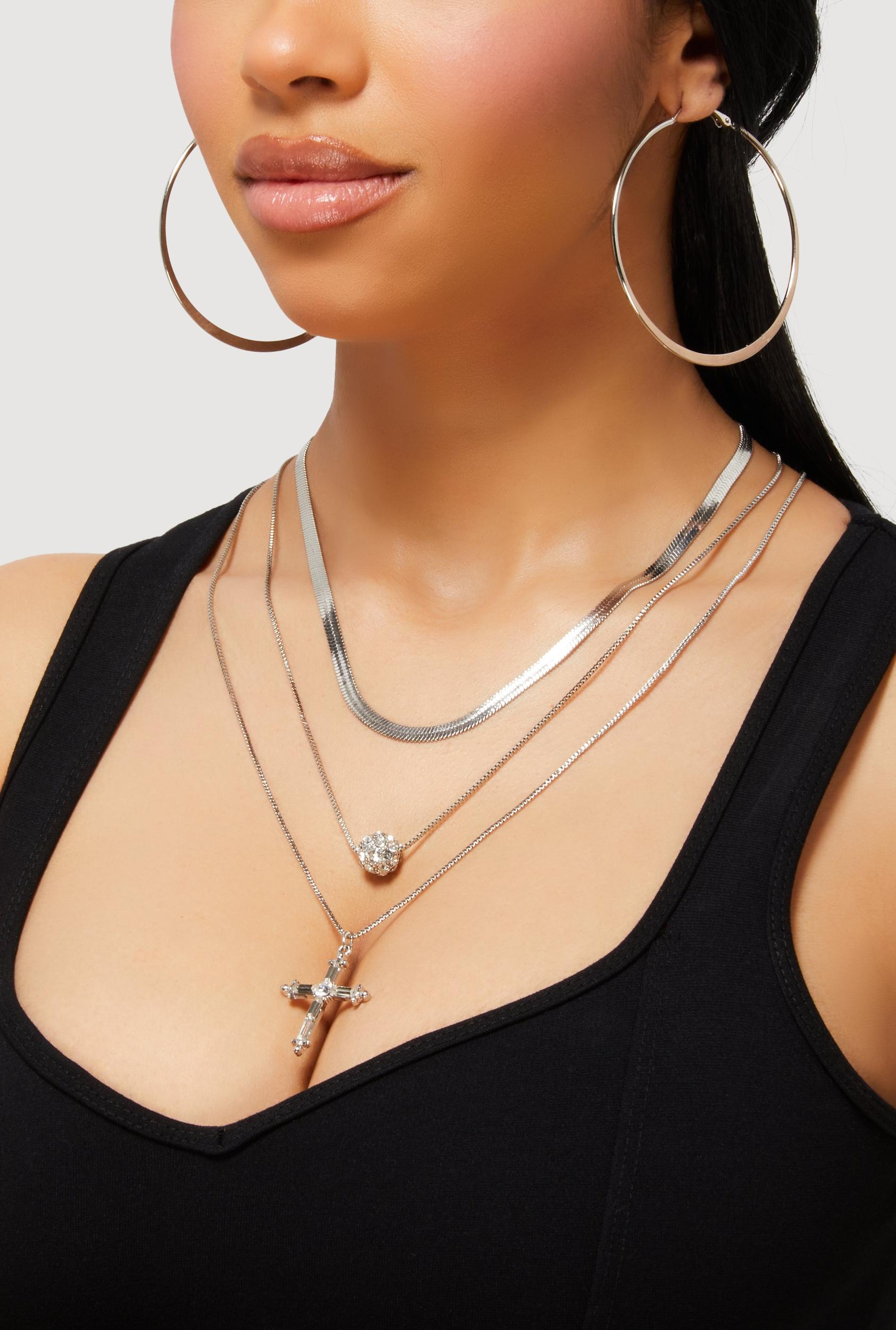 Heart Pendant Necklace and Bracelet with Hoop Earrings Male Product Image