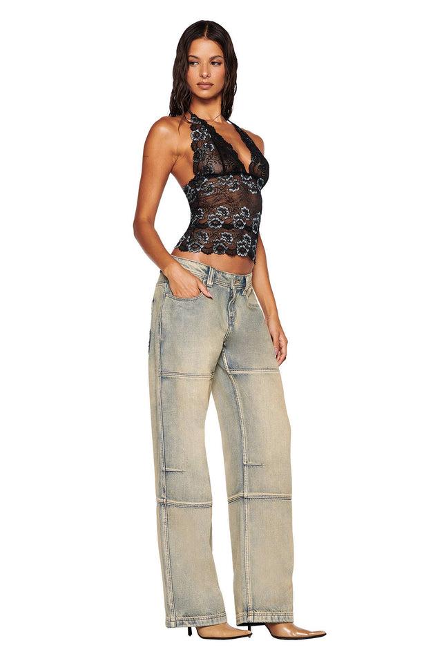 GEM HALTER TOP - BLACK : BLACK BLUE Product Image