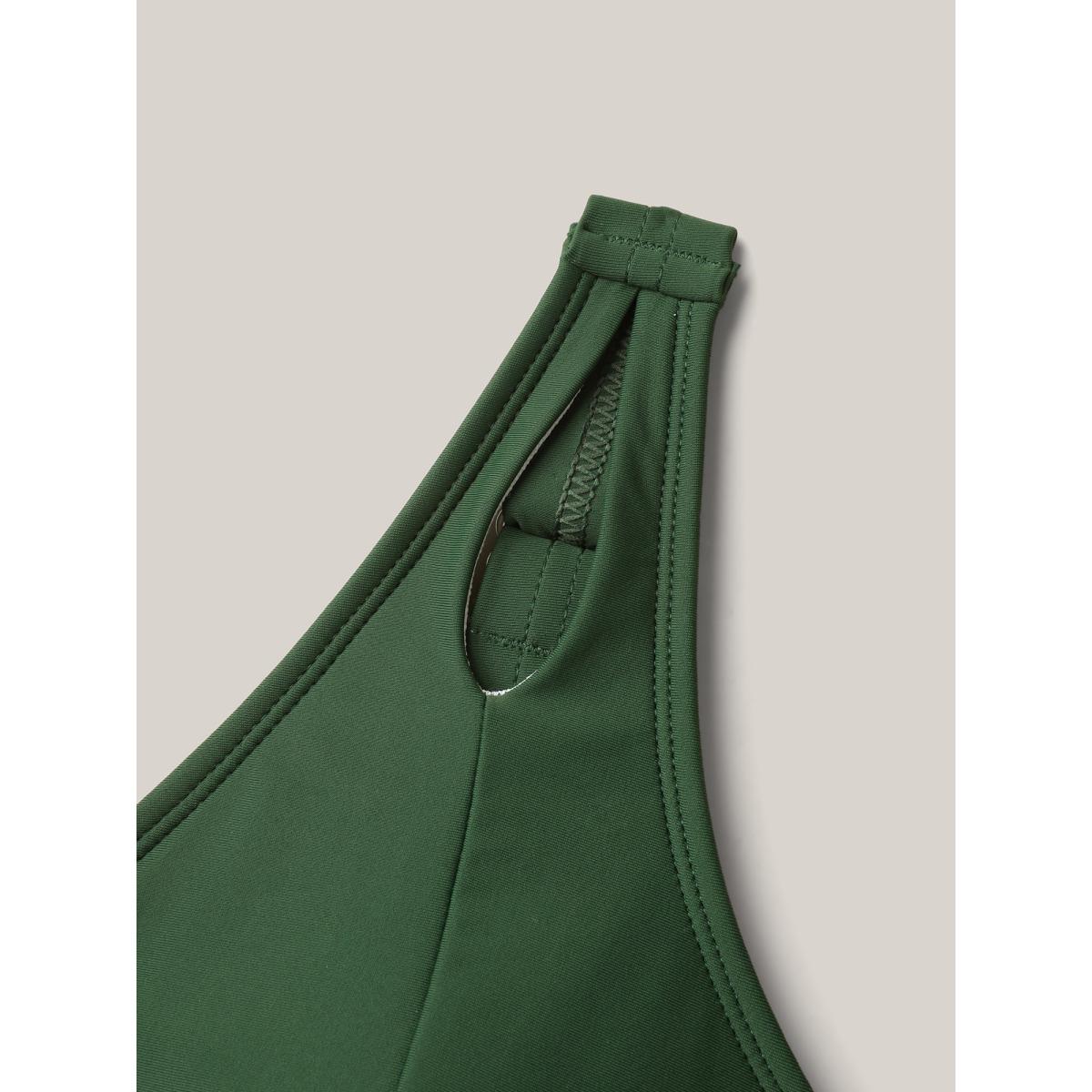 Plus Size Ruched Seams Cut-Out Swim Dress Women's Swimwear ArmyGreen Beach Bodycon Overlap Collar High stretch Curve Swim Dresses BloomChic 14-16/1X Product Image