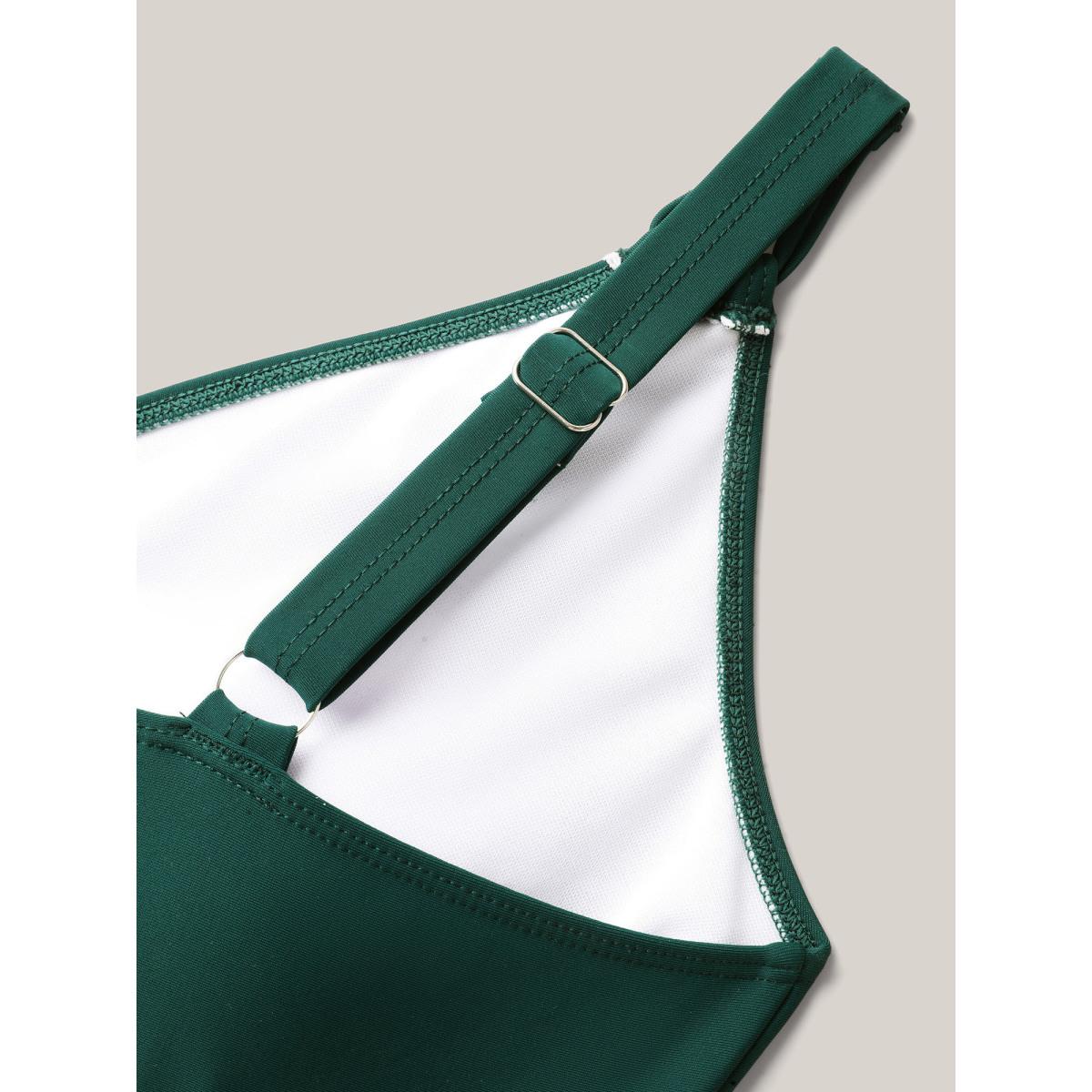 Plus Size Flared Hem Tied Adjustable Swim Dress Women's Swimwear DarkGreen Resort Bodycon V-neck High stretch Curve Swim Dresses BloomChic 28/5X Product Image