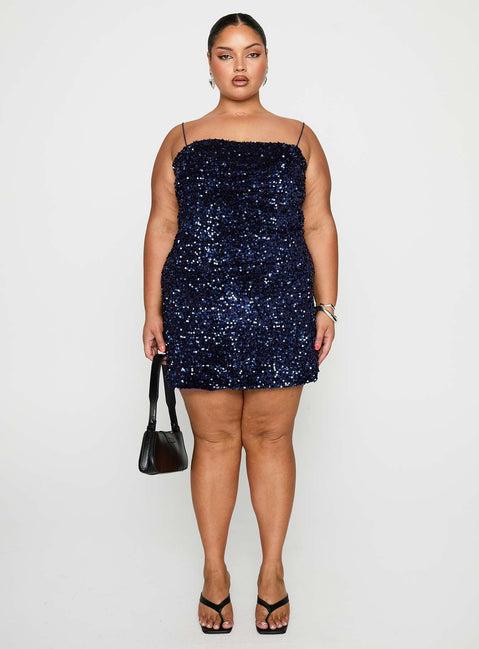 Layney Sequin Mini Dress Navy Curve Product Image