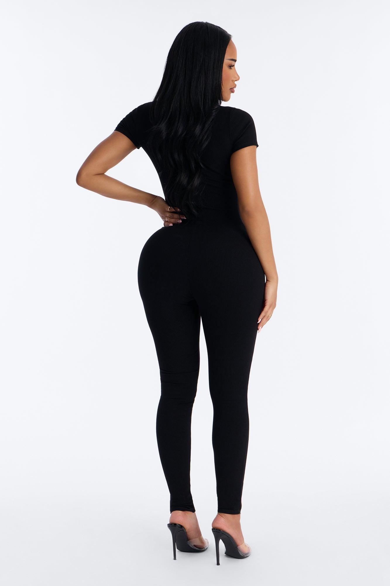 Maribel Short Sleeve Snatched Jumpsuit - Black Female Product Image