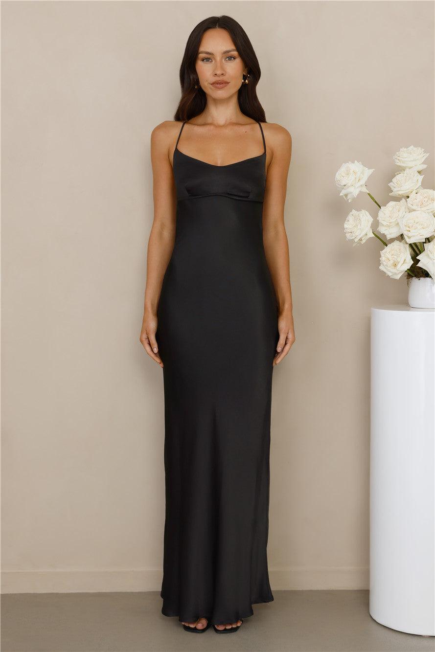 The Samara Satin Maxi Dress Black Product Image