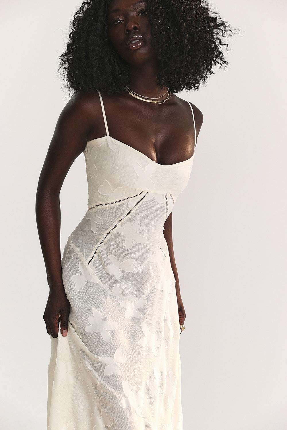 Seren  vintage cream floral lace back maxi dress Product Image