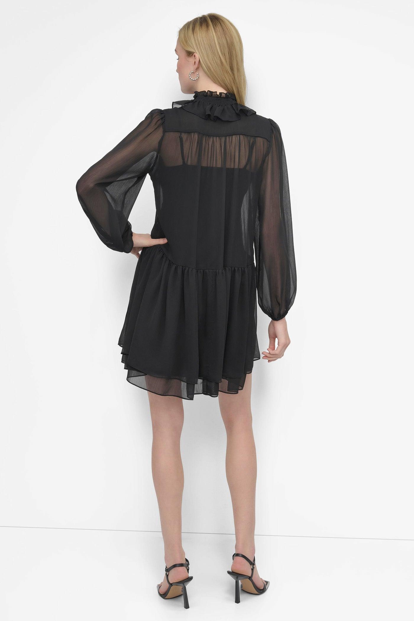 LONG SLEEVE CHIFFON MINI DRESS Product Image