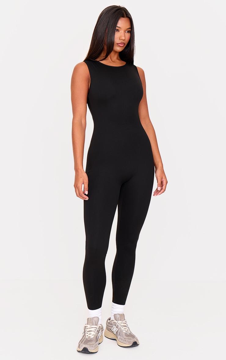 Deep Black Sculpt Sleeveless Racer Back Unitard Product Image