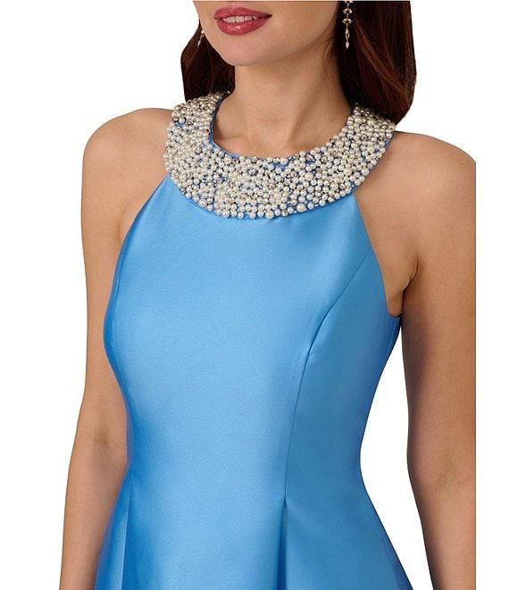 Adrianna Papell Beaded Halter Neck High-Low Hem A-Line Dress Product Image