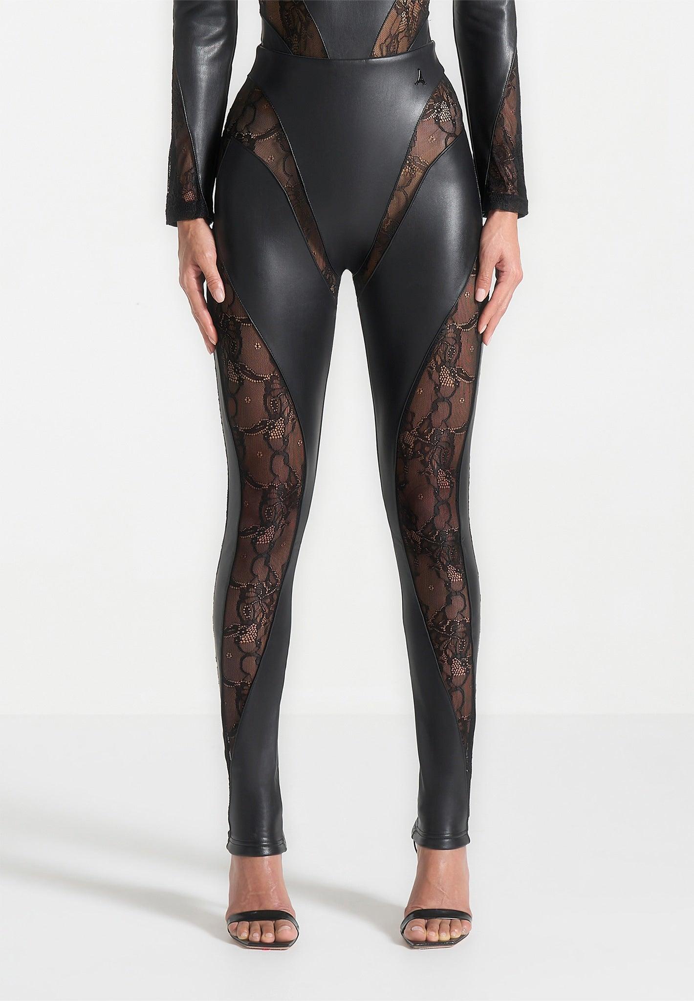 Leather and Lace Contour Leggings - Black Female Product Image