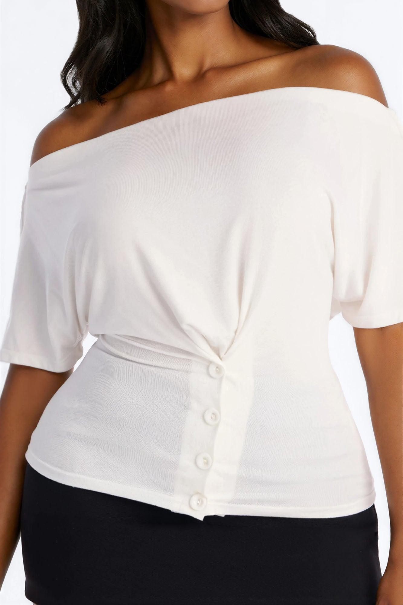 Chloe Off Shoulder Button Top - Off White Female Product Image