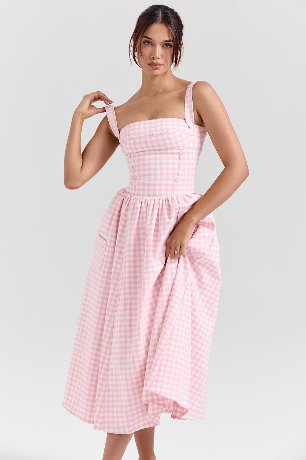 Vivien  strawberry shortcake gingham midi sundress Product Image