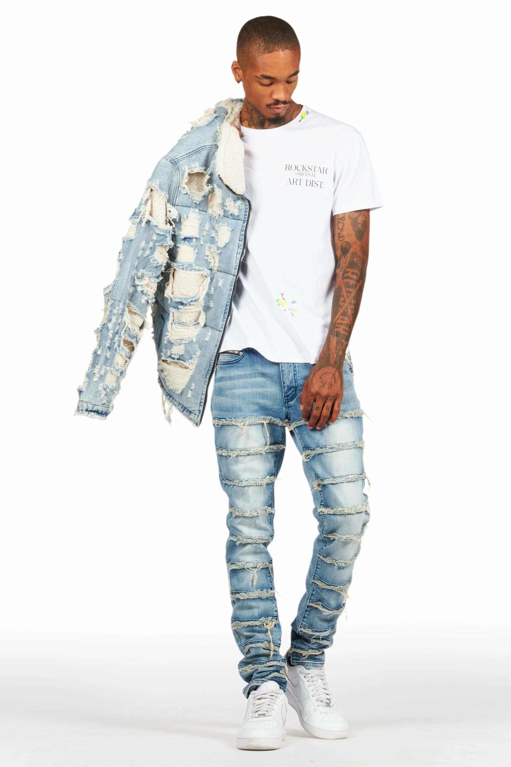 Waylon Rustic Blue Frayed Slim Fit Jean Male Product Image