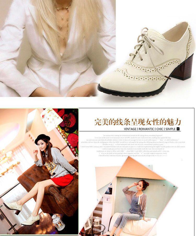 Chunky-Heel Wing-Tip Lace-Up Oxfords Product Image