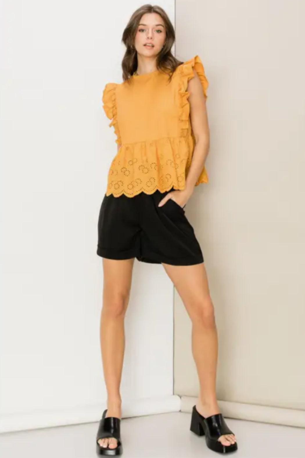 Ruffle Sleeveless Eyelet Peplum Top Product Image