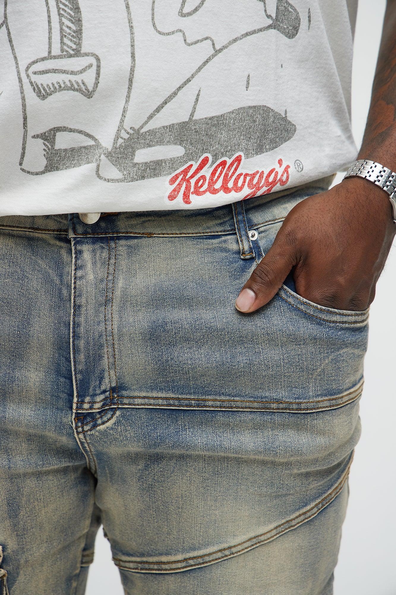 Stacked Skinny Flare Come Find Me Cargo Jeans - Light Blue Wash Male Product Image