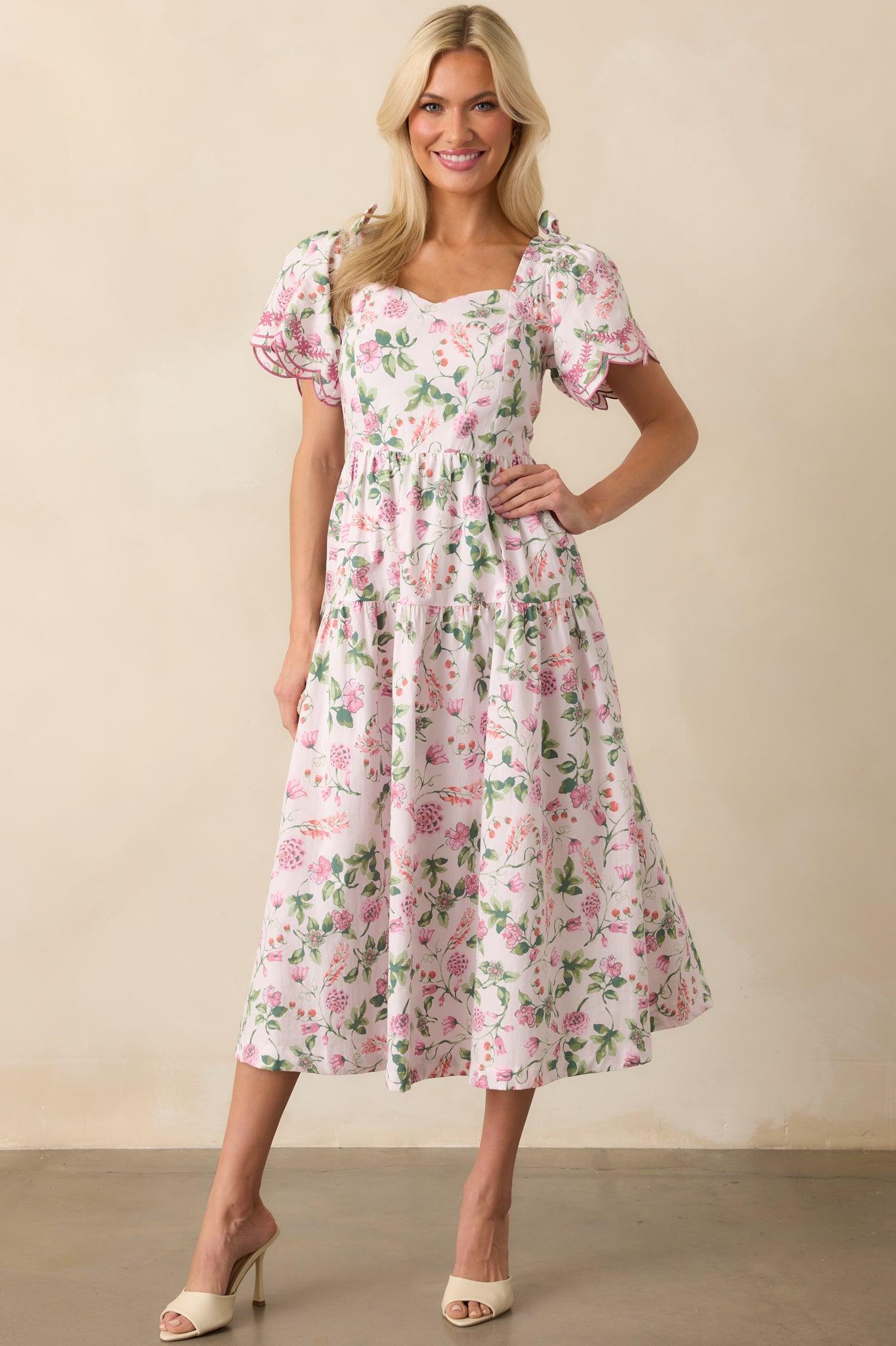 The Memories We Keep Light Pink Floral Print Cotton Midi Dress Product Image