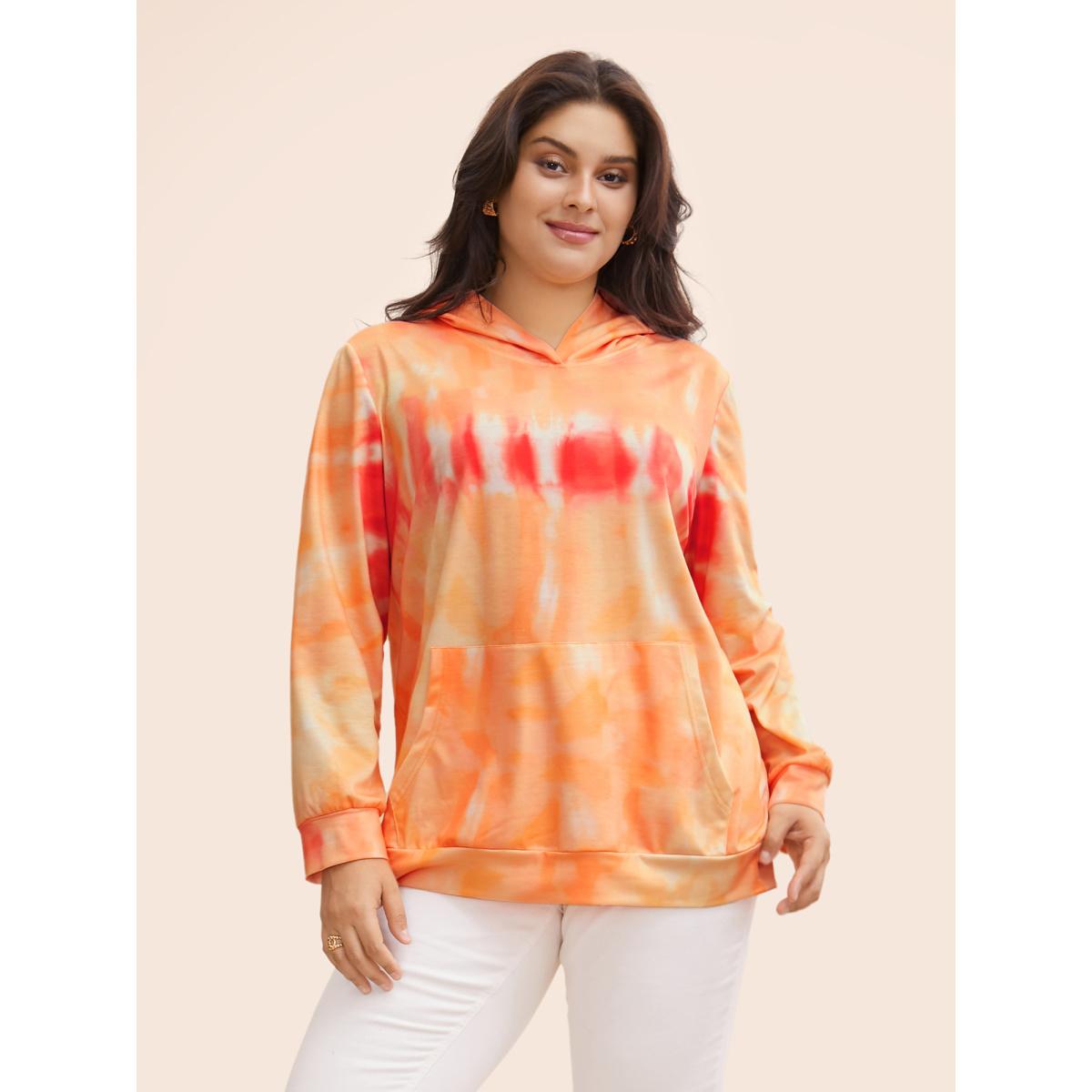 Plus Size Tie Dye Hooded Kangaroo Pocket Sweatshirt Women Multicolor Casual Non Hooded Everyday Sweatshirts BloomChic 10/M Product Image