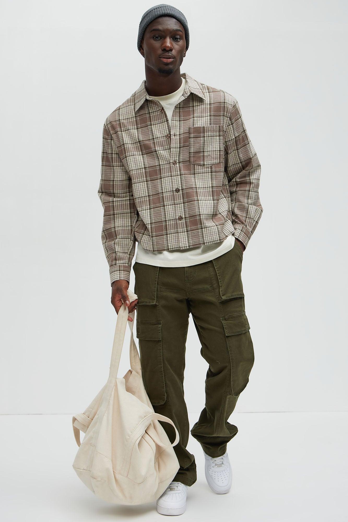 Delano Cropped Plaid Shirt - Taupe/combo Male Product Image
