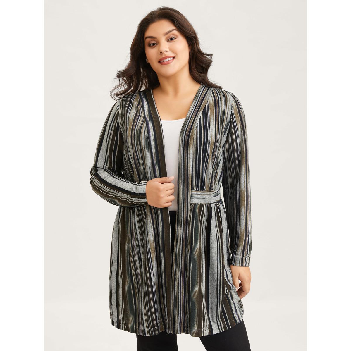 Plus Size Colored Striped Open Front Waist Defining Jacket Women Multicolor Contrast Bodycon Side seam pocket Casual Jackets BloomChic 12/L Product Image
