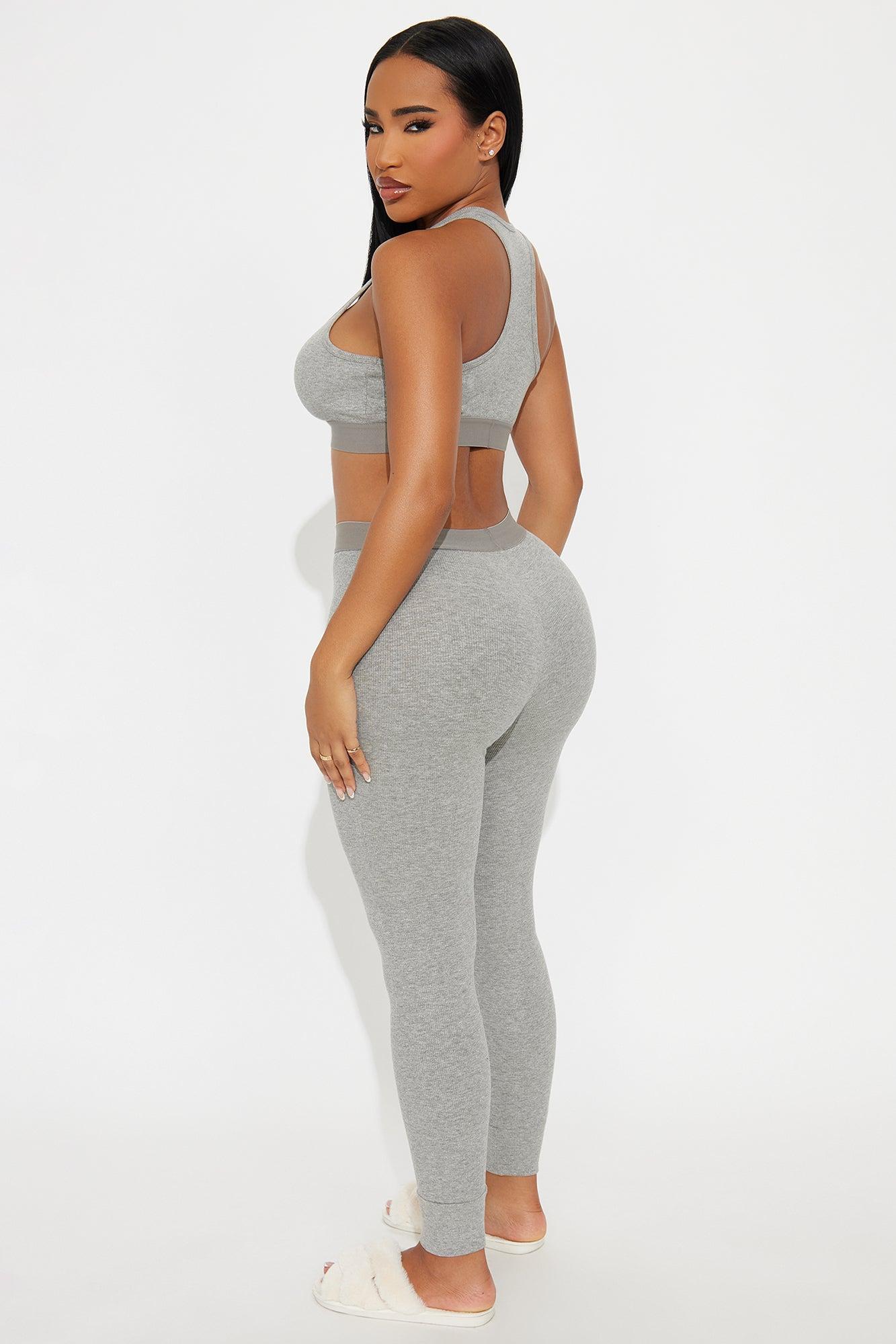 FN Mood Racerback Bra And Legging 2 Piece Cotton Set - Heather Grey Product Image