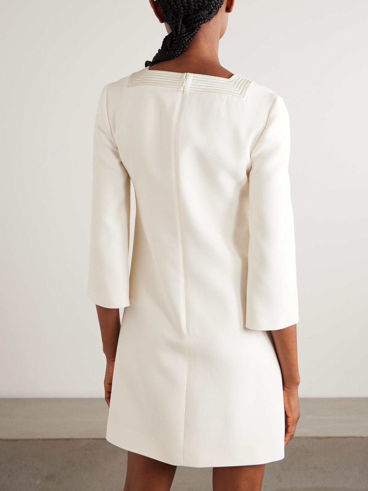 VALENTINO Embellished Silk Satin-trimmed Wool And Silk-blend Crepe Mini Dress In White Product Image