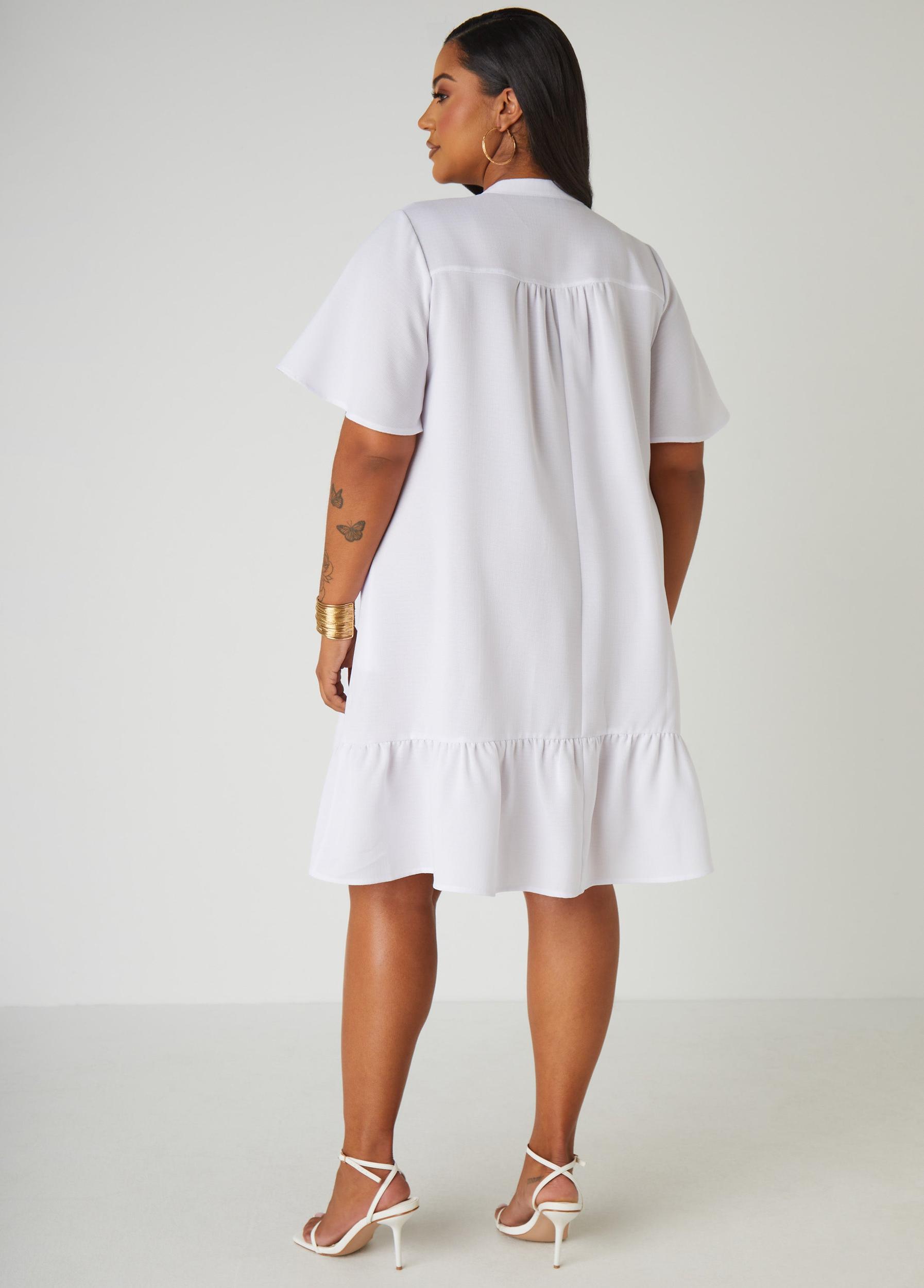 Slub Woven Flounced Shirtdress Product Image