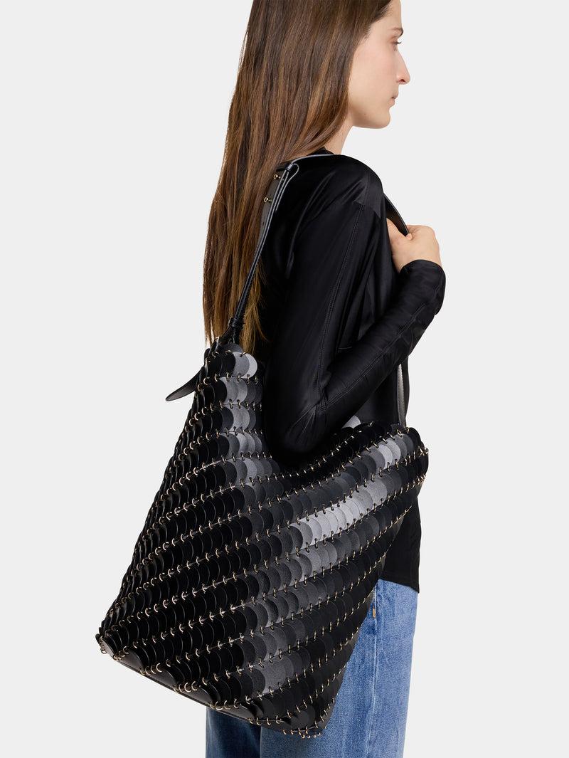 Large Black bucket Paco bag in leather Product Image