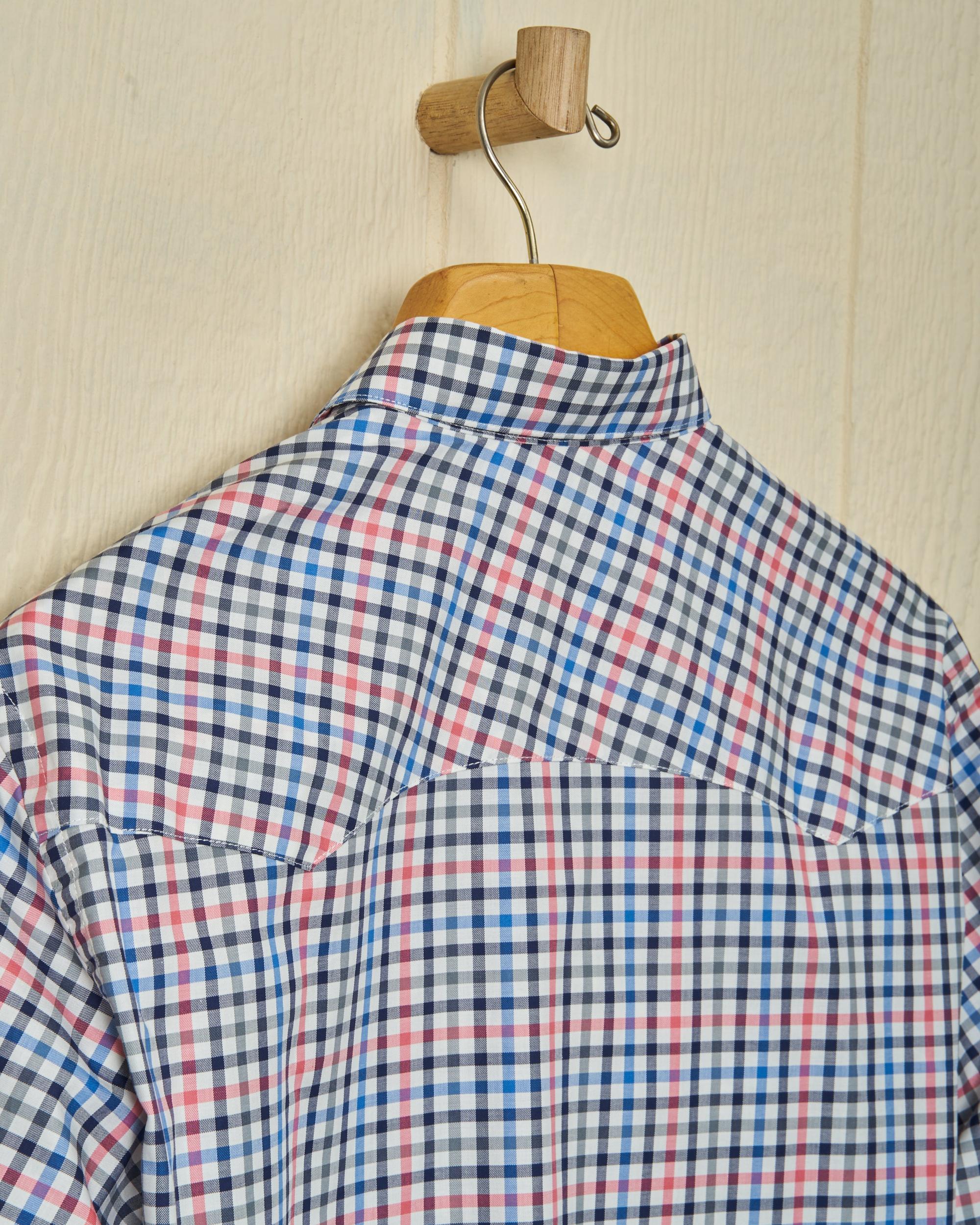 Western Sea-Washed Shirt in Blue/Coral Gun Check Product Image