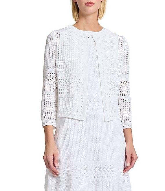 MISOOK Pointelle Knit Round Neck Bracelet Sleeve Jacket Product Image