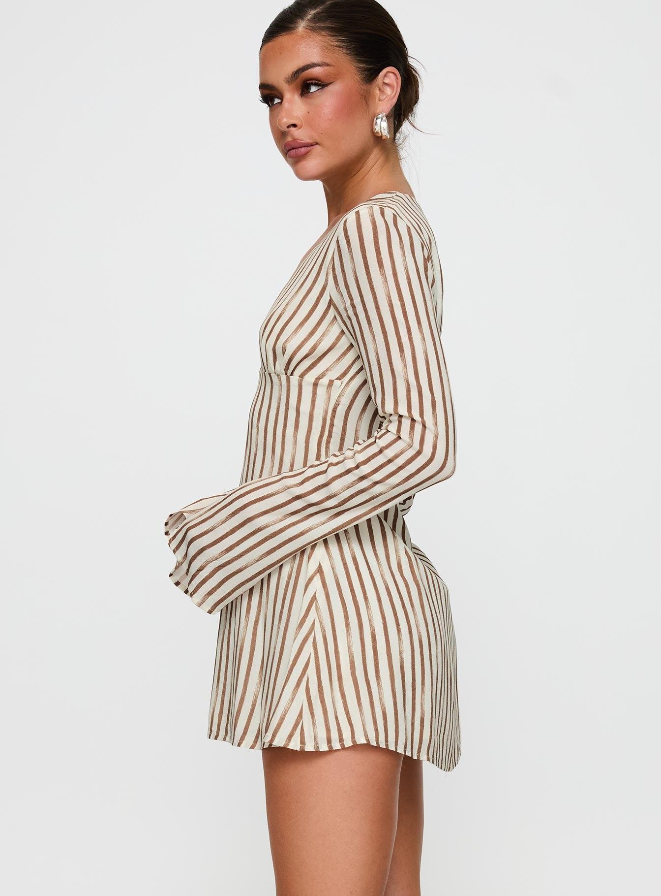 The Good Life Mini Dress Brown / White Stripe Product Image