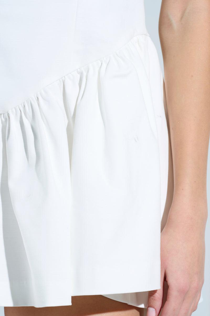 ROSALIA STRETCH LINEN MINI DRESS IN WHITE Product Image