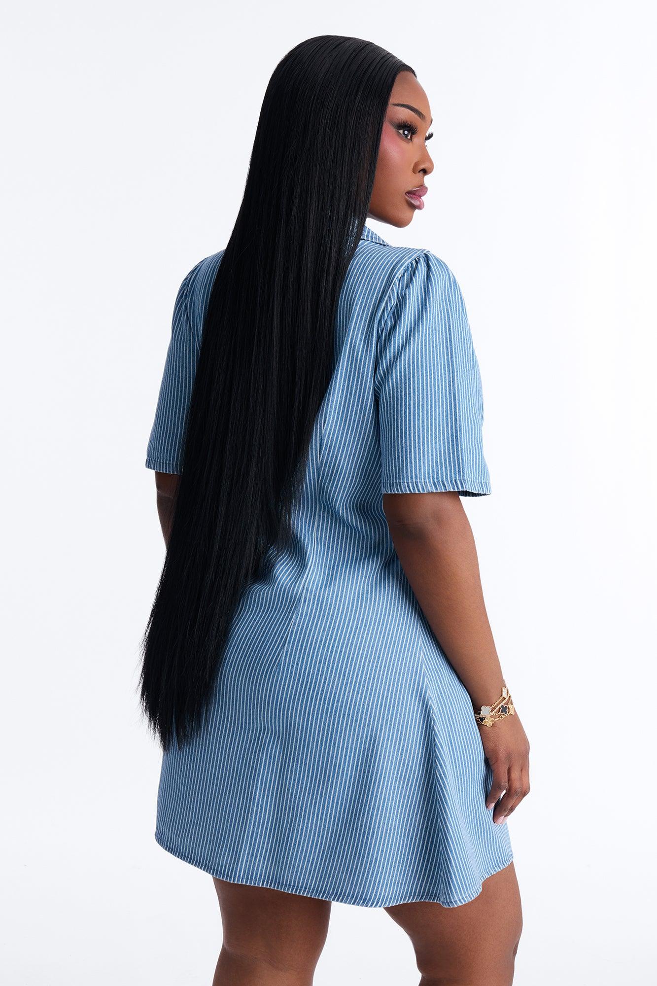 Nora Short Sleeve Denim Mini Dress - Denim Female Product Image