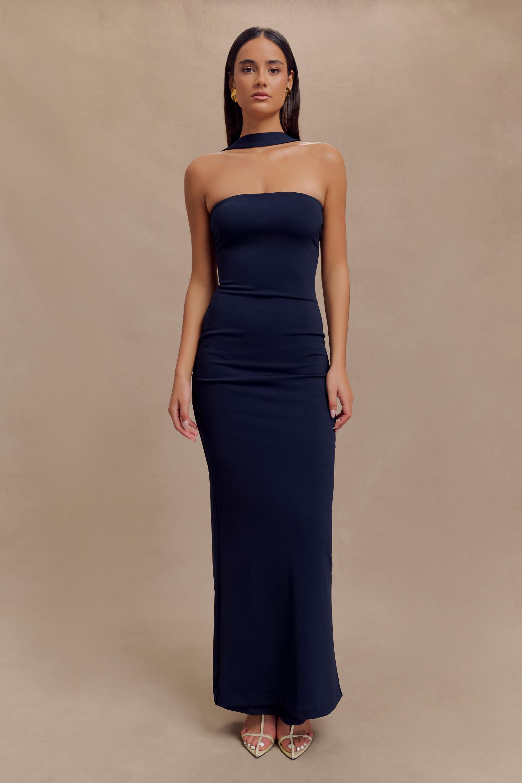 Velma Halter Collar Maxi Dress - Dark Navy Product Image