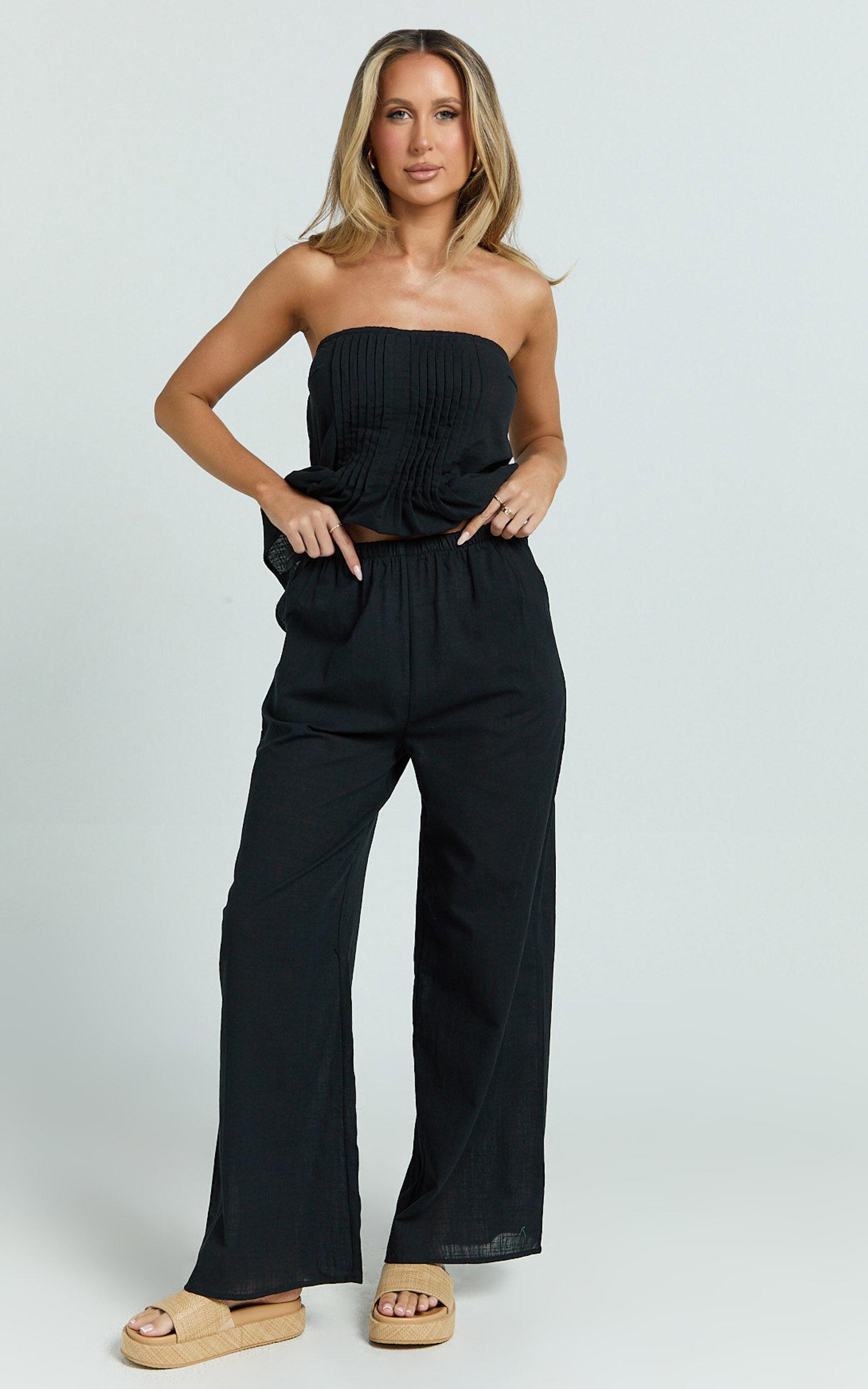 Carli Two Piece Top and Pants Set - Cotton Tube Pant Set in Black Product Image