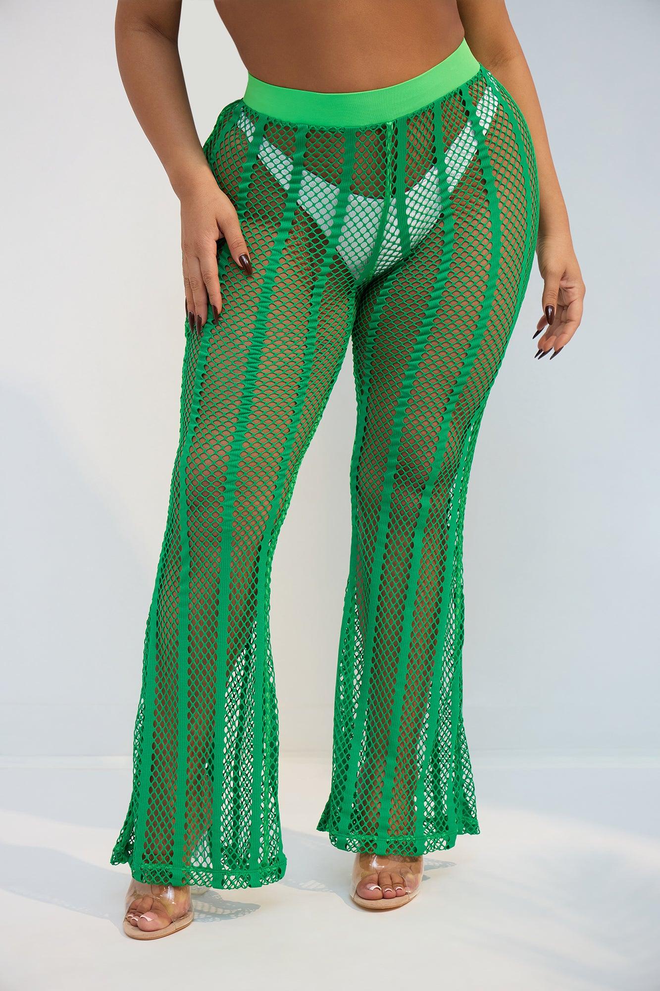 Summer Party Starter Fishnet Cover Up Pants - Green Product Image