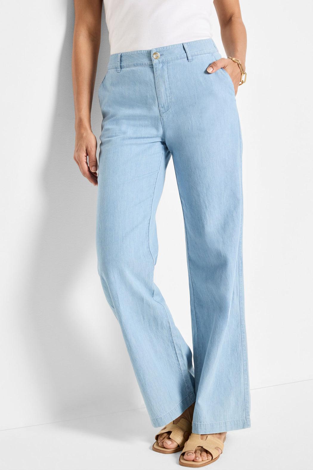 31" Denim Linen Wide Leg Pant- Mid Wash Product Image