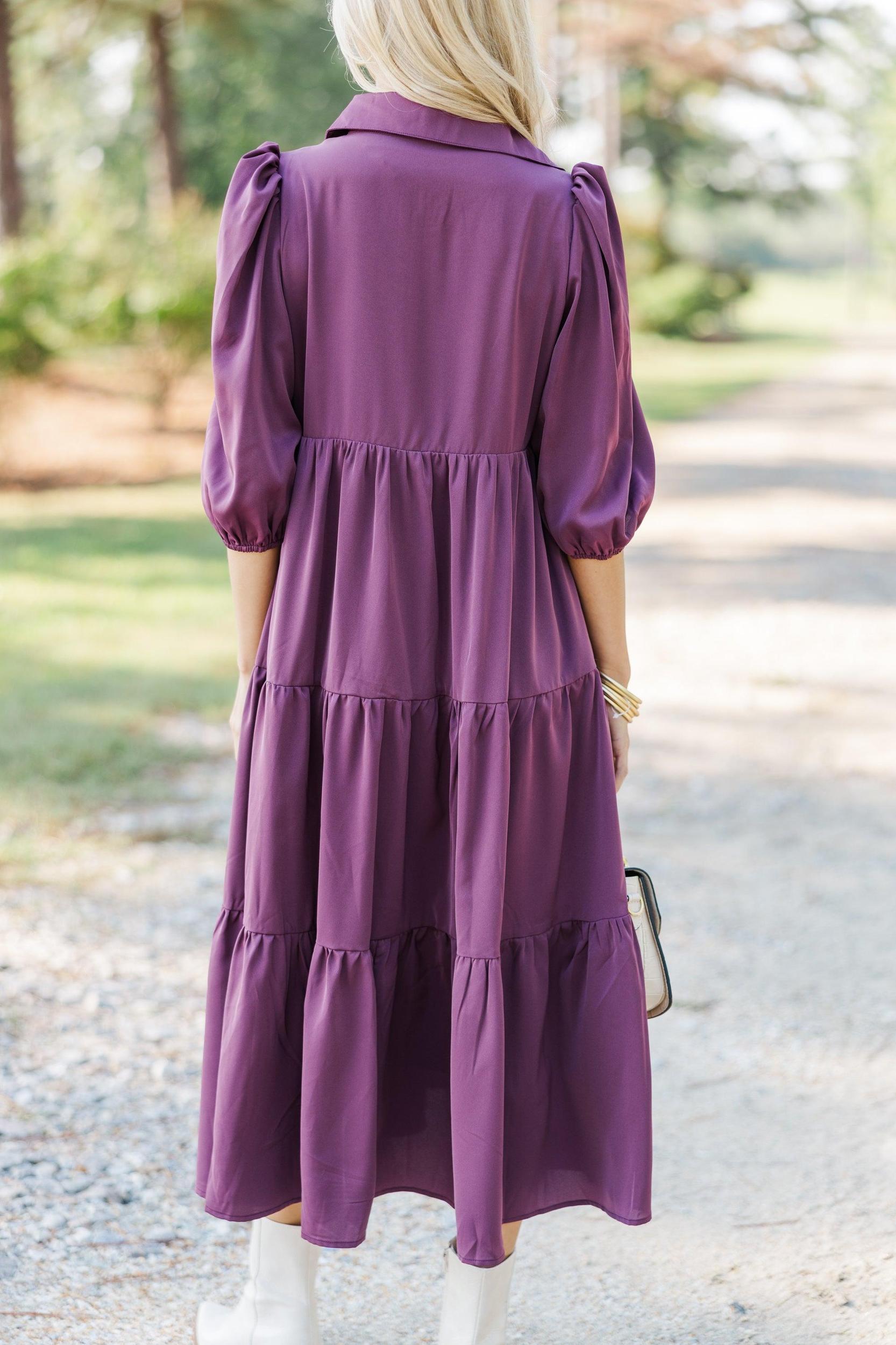 Love Found Plum Purple Tiered Midi Dress Female Product Image