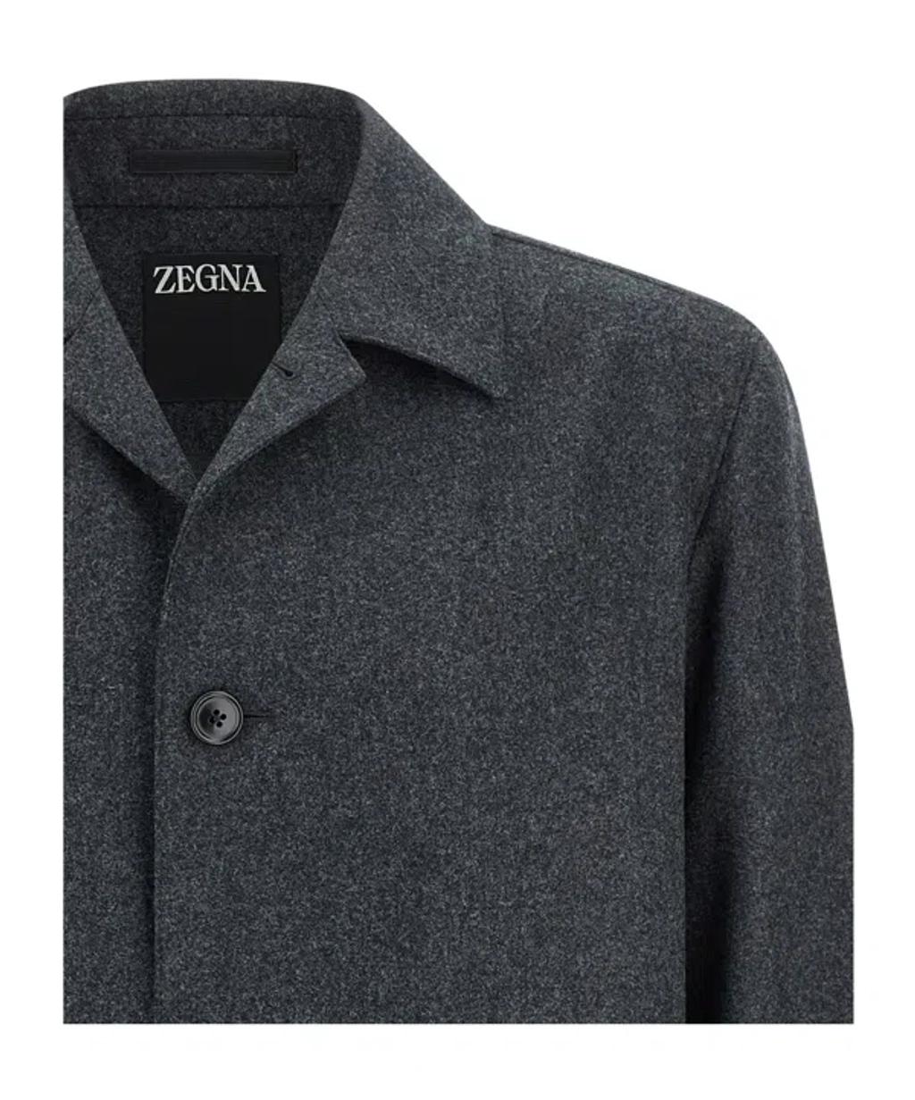 ZEGNA Wool Jacket Featuring Long Sleeves And Pockets In Blue Product Image