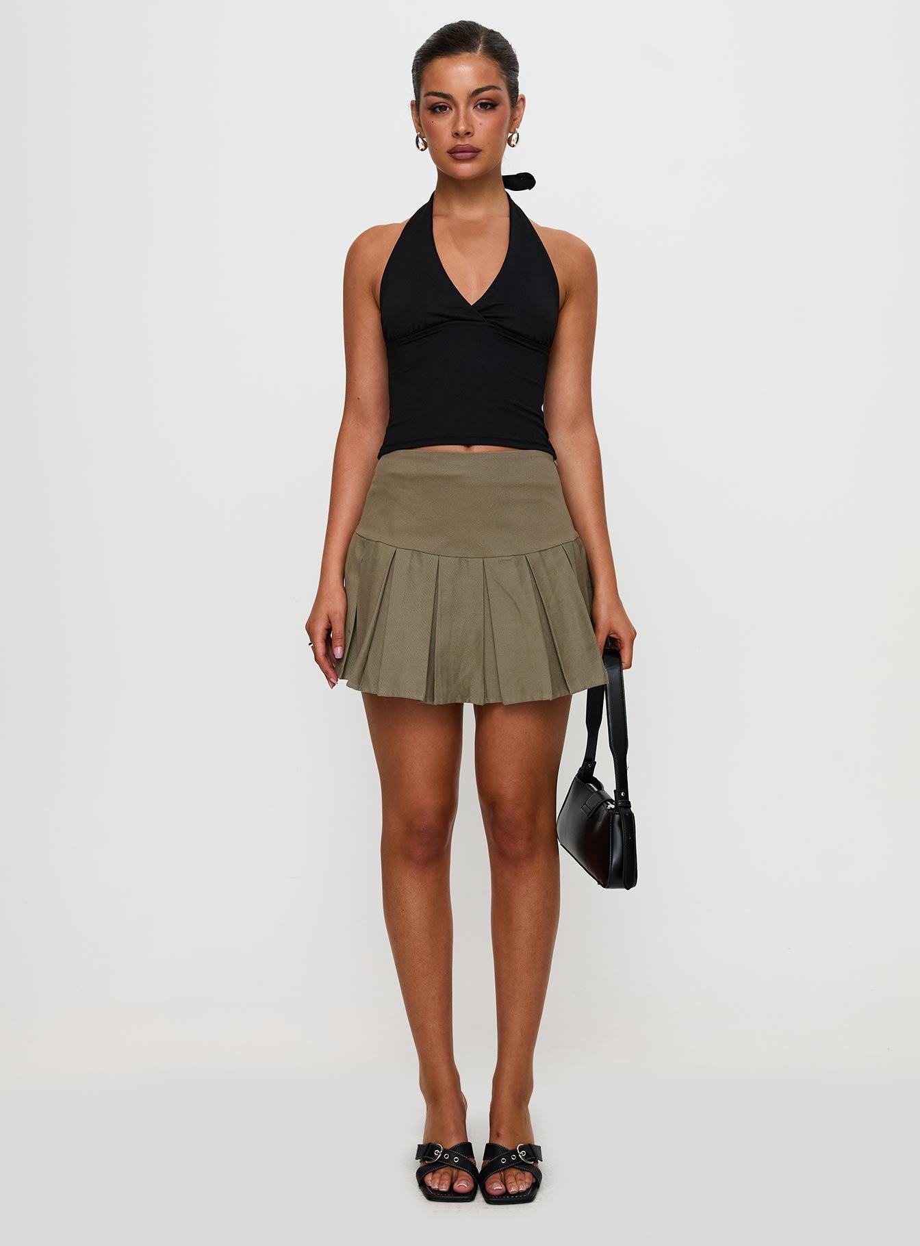 Feodora Pleat Mini Skirt Khaki Product Image