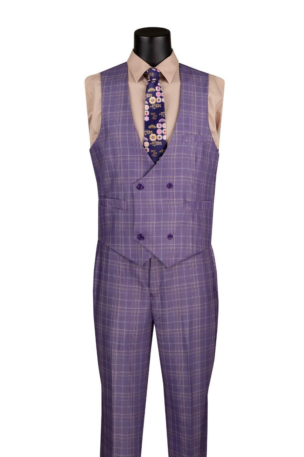 Renaissance Collection - Regular Fit Glen Plaid 3 Piece Suit Light Purple Product Image