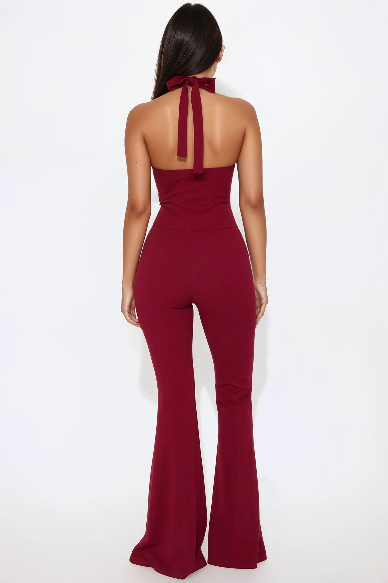 Felicity Halter Jumpsuit - Burgundy Product Image