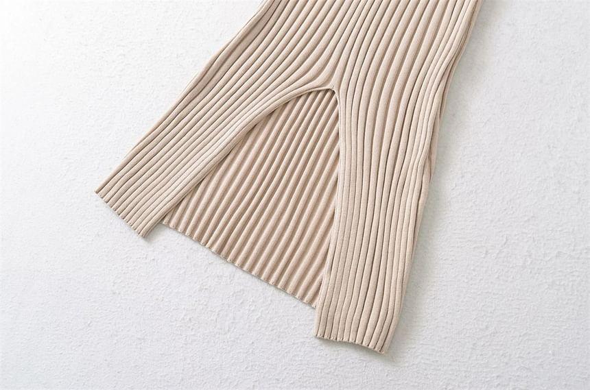 Halter Plain Ribbed Knit Maxi Sheath Dress Product Image