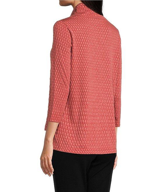 Ali Miles Petite Size Textured Solid Knit Cowl Neck 3/4 Sleeve Tunic Product Image