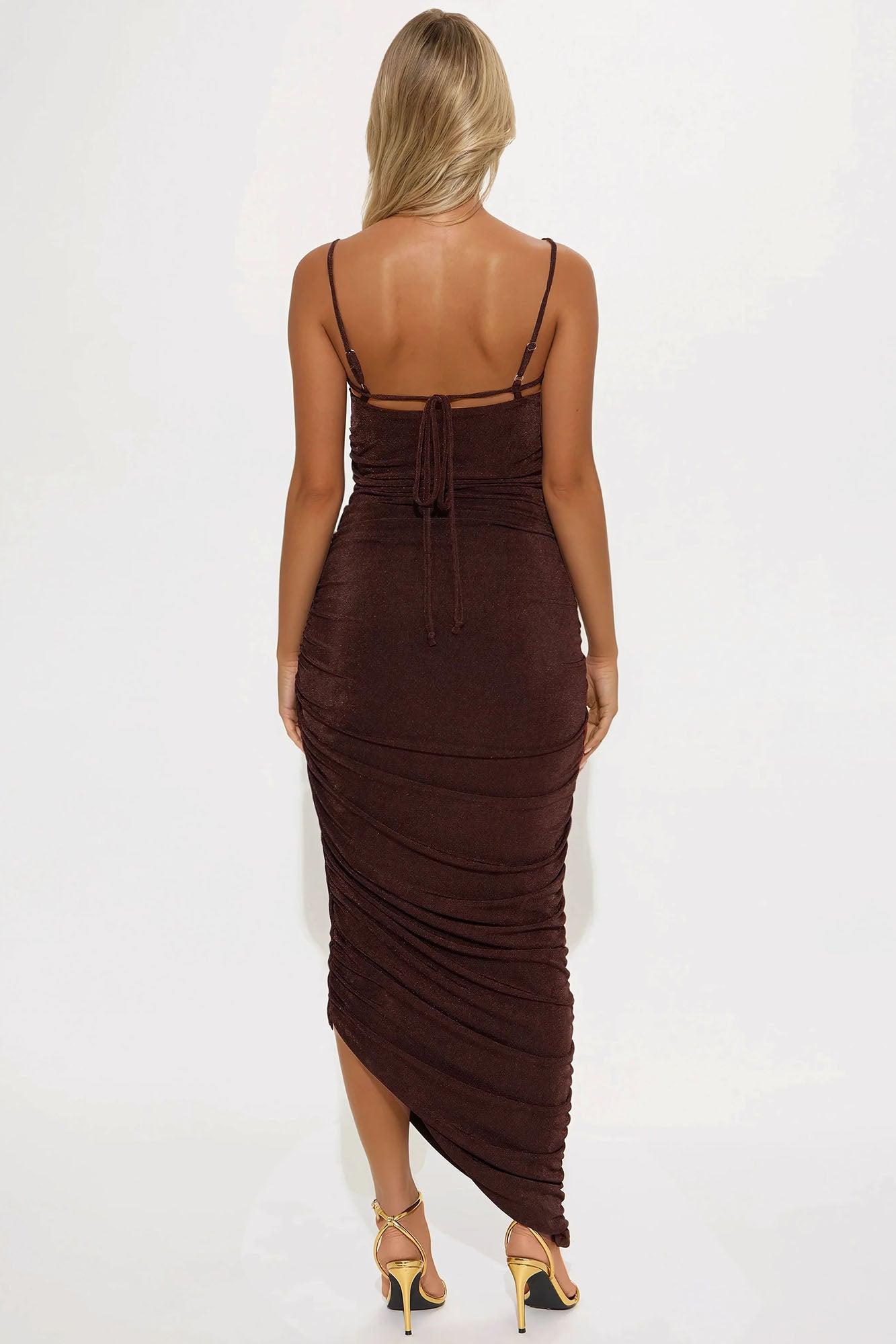 Slinky Sara Double Lined Midi Dress - Chocolate Product Image
