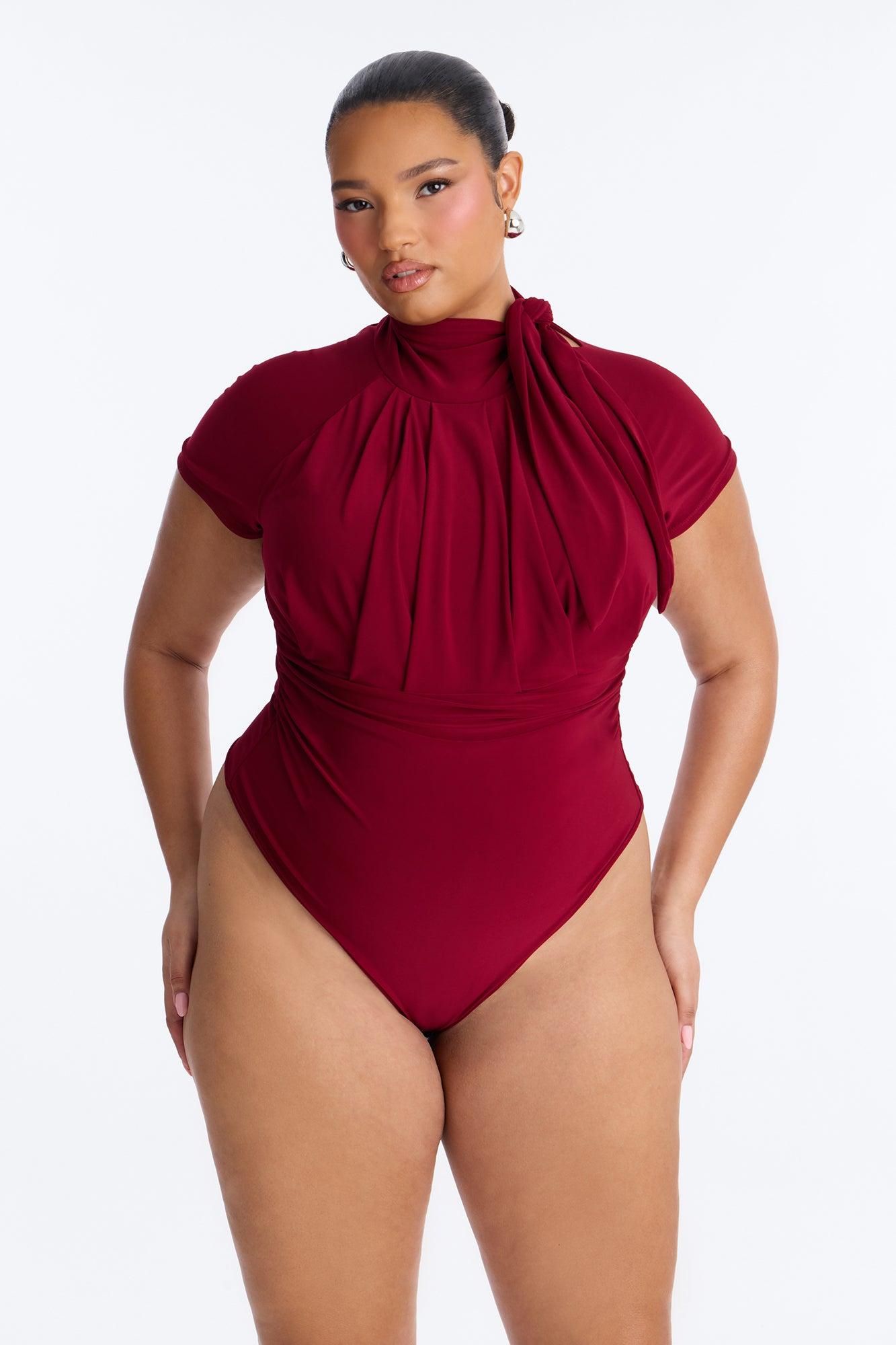 City Dreams Tie Neck Bodysuit - Red Female Product Image