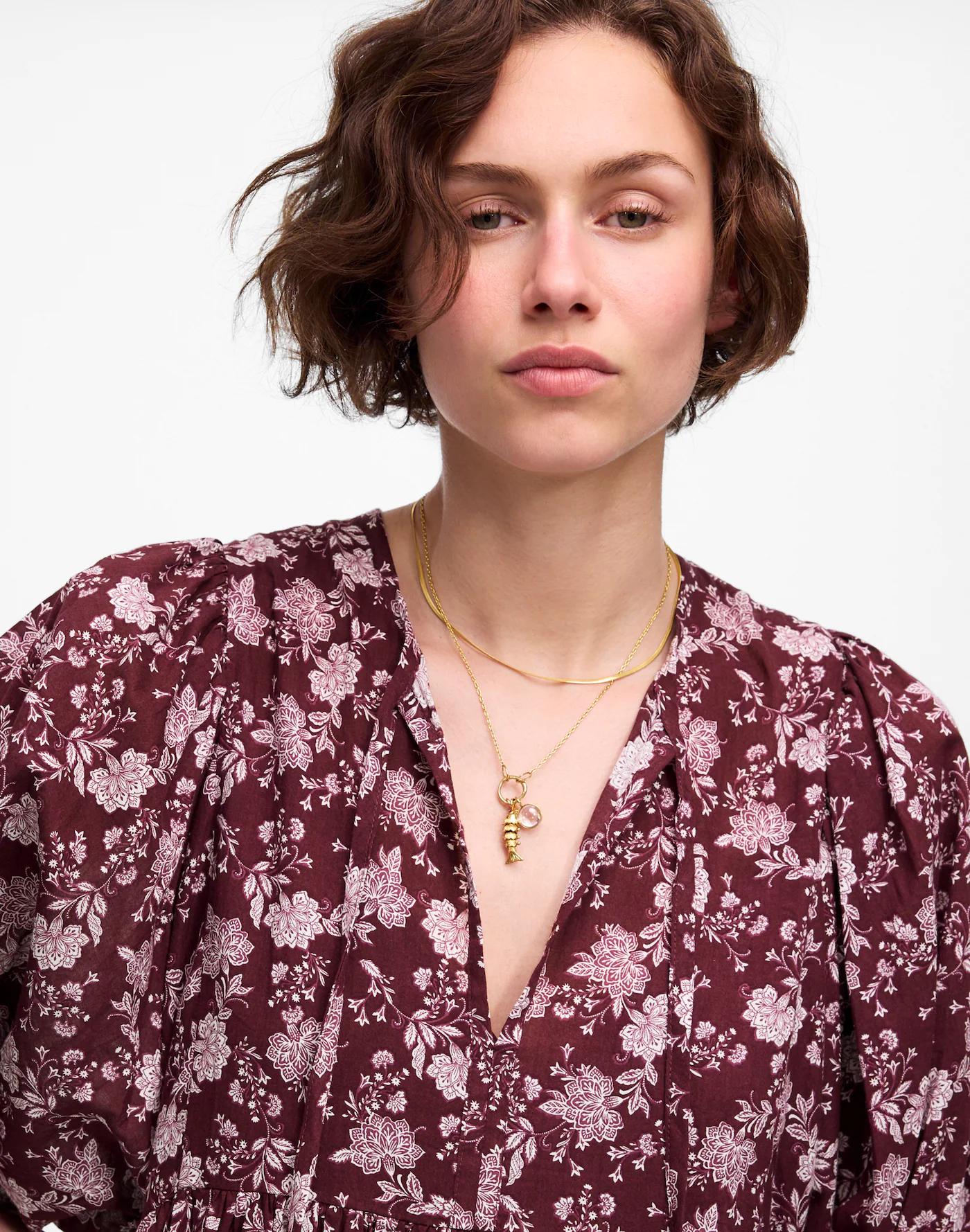 Splitneck Puff-Sleeve Dress in Floral Product Image