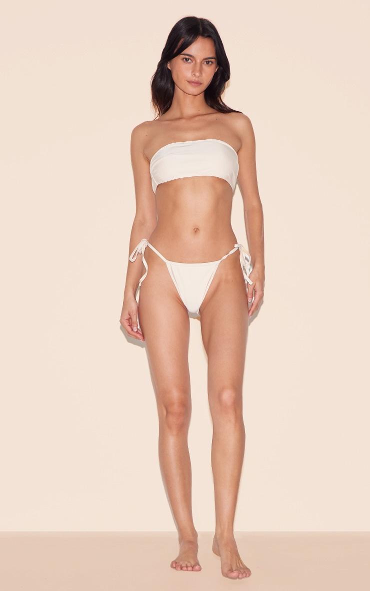 Cream Basic Bandeau And Tie Side Bikini Set Product Image