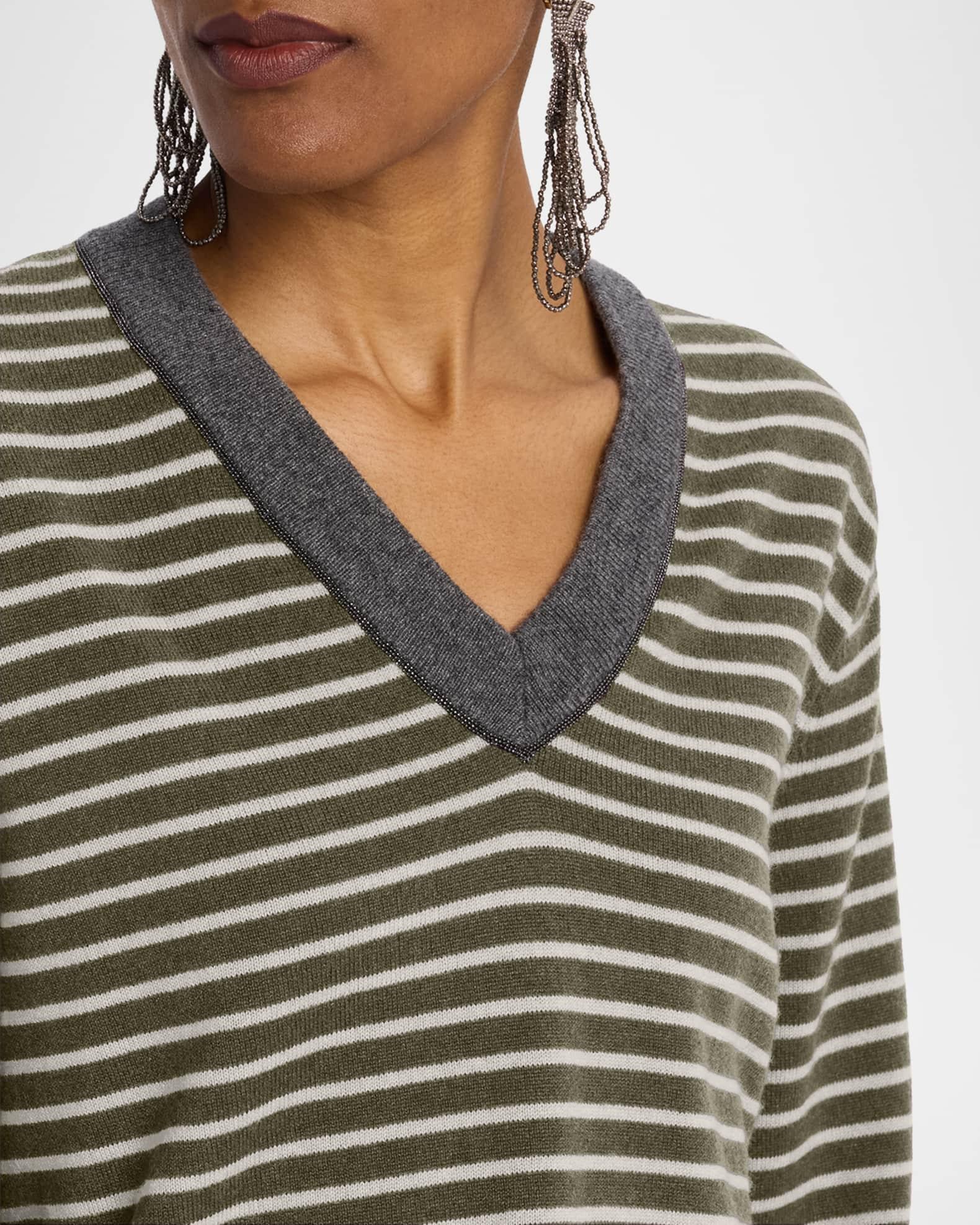 Striped Wool-Cashmere V-Neck Sweater Product Image